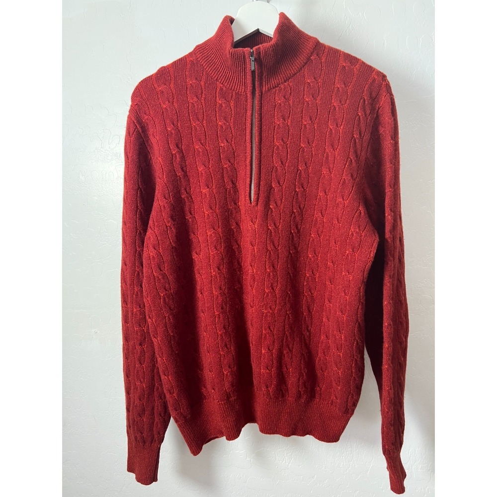 Loro Piana men's cable knit cashmere sweater  1/2 Zippered Size 52 Large Maroon